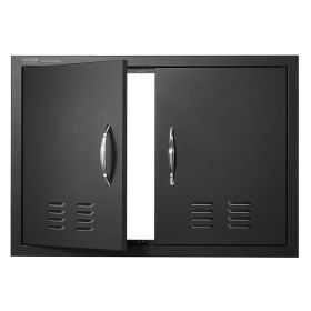 BBQ Access Door, 30W x 21H Inch Double Outdoor Kitchen Door, Cold Plate Flush Mount Door, Wall Vertical Door with Handles and Ventss, for BBQ Island