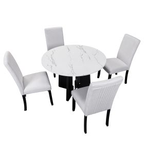 5-Piece Round Dining Table set, 43-Inch Modern Dining Table and 4 Upholstered Chairs for Dining Room, Kitchen Room, Living Room, Easy Assembly (Color: as Pic)