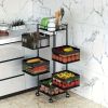 Rotating Kitchen Storage Shelf 5 Tier, Metal Fruit Vegetable Storage Basket Multi-Layer Vegetable Rack Storage Trolley on Wheels